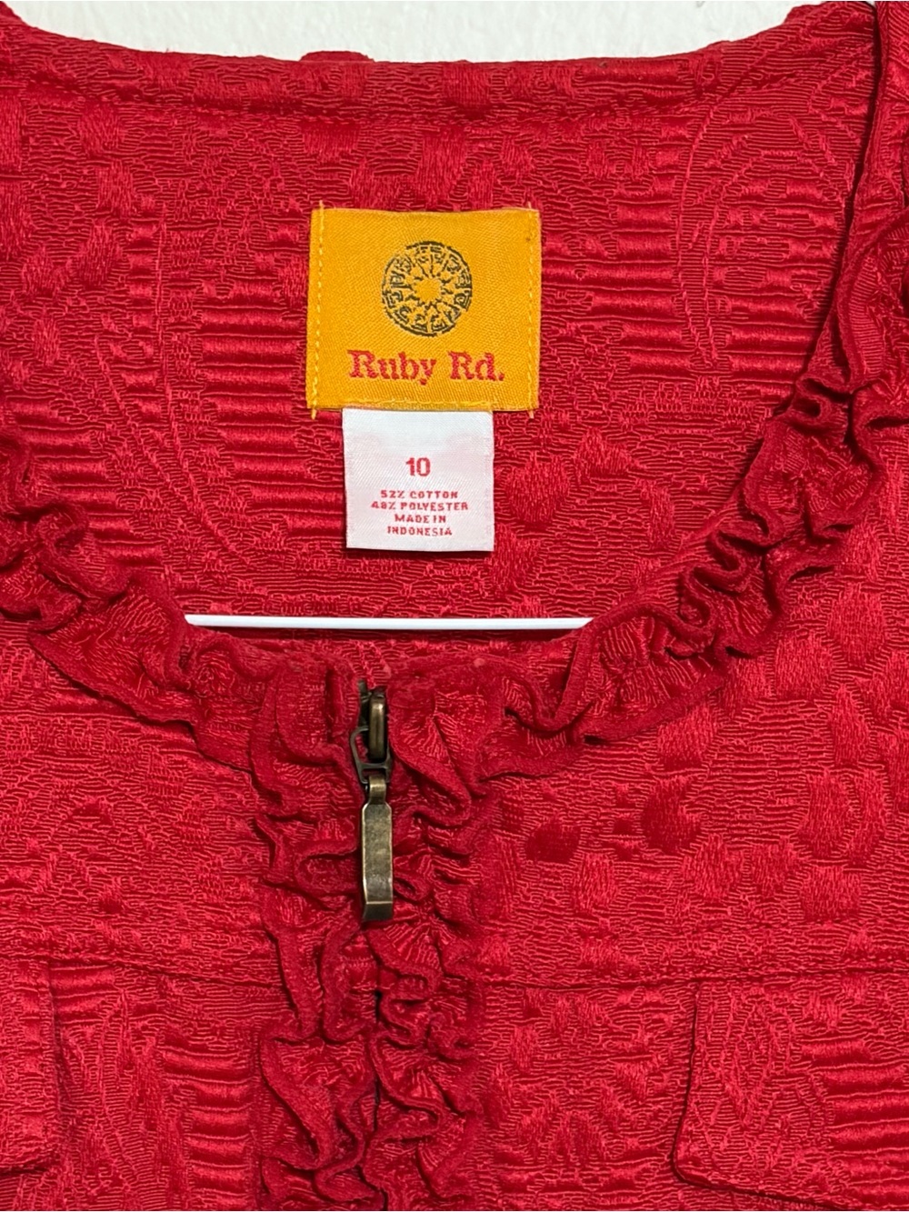Ruby Rd. Vibrant Red Ruffle-Trim Jacket Size 10 - Picture 2 of 6
